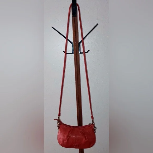 Vintage Fossil Coral Red Leather Chain Mini Crossbody Bag/Purse - Picture 5 of 14